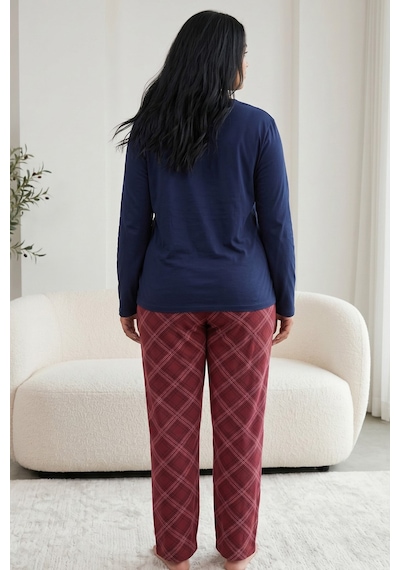 Siyah İnci Pamuklu Likralı Büyük Beden Battal Boy Örme Pijama Takım26240896 Lacivert