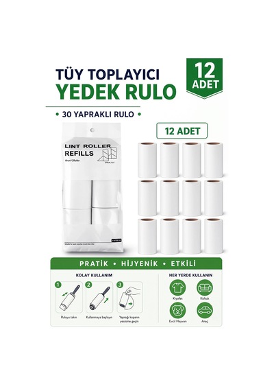 Porsima 3108 Kedi Köpek Tüy Toplayıcı 12 Adet Yedek Rulo 360 Yaprak