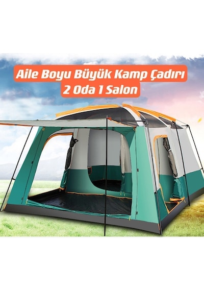 Aile Boyu Büyük Kamp Çadırı 2 Oda 1 Salon 420 305 200 Cm Yeşil