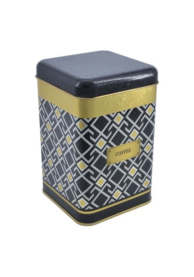 Turkish Black Coffee Desenli Kare Metal Saklama Kabı 10.5 x 10.5 x 16 CM 1.7 L
