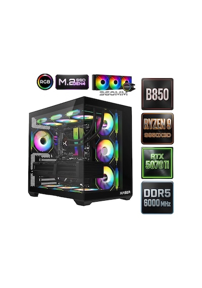 Xaser Diamond X7 R9-9950X3D 32 GB 1 TB M.2 NVME SSD 16 GB RTX5070TI Free Dos Masaüstü Oyuncu Bilgisayarı
