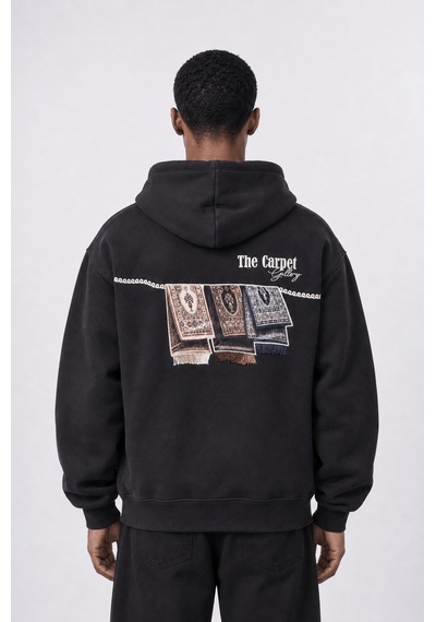 Respire Erkek Carpet Patch Detaylı Oversize Hoodie Siyah