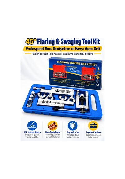 45 Flaring & Swaging Tool Kit Profesyonel Boru Genişletme Ve Havşa Açma Seti Gri
