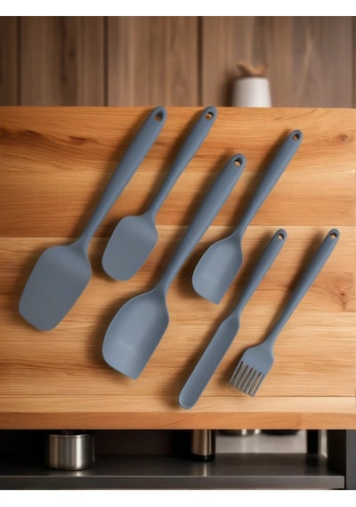 6'lı Yanmaz Yapışmaz Silikon Spatula Seti Gri