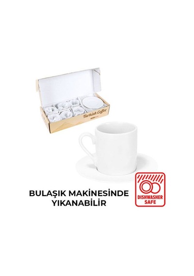 Sublimasyon Porselen Beyaz Kahve Fincanı 6 'lı Set - İthal