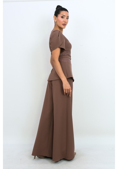 Dorne Moda Geniş Paça Takım Kahverengi Kahverengi