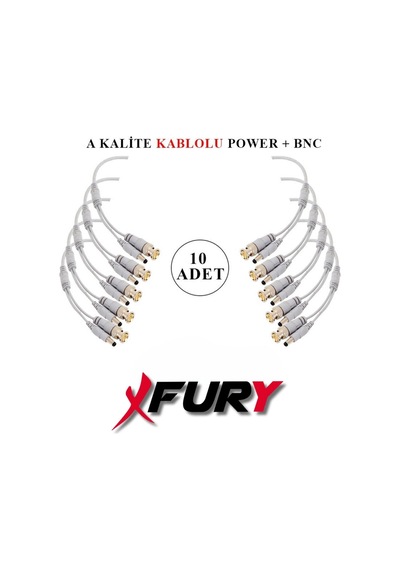 Fury 10 Adet A Kalite Kablolu Hazır Bnc + Dc Power Jack Kablolu Y Tipi Konnektör