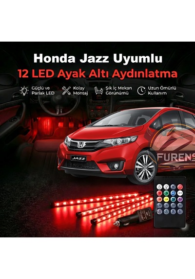 Honda Jazz Uyumlu Rgb Ayak Altı Led 12 Led Kumandalı Müzik Duyarlı Araç İçi Aydınlatma 7 Renk 12v 1