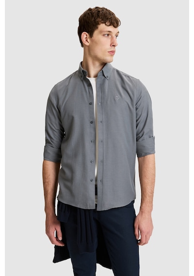 U.S. Polo Assn. Erkek Antrasit Slim Fit Uzun Kollu Basic Gömlek 50324708-vr006