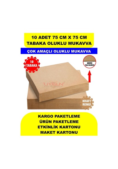 10 Adet 75cm X 75cm Baskısız Tabaka Oluklu Mukavva, Çocuk Etkinlik Kartonu, Maket Kartonu, Kargo Kartonu