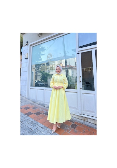 Riella Butik Gömlek Yakalı Tesettür Elbise-sarı