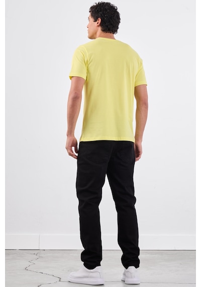 Dufy Sarı Bisiklet Yaka Pamuklu Düz Renk Slim Fit Erkek T-shirt Sarı