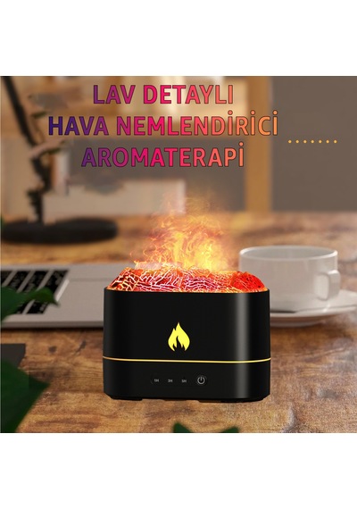 Robeve Işıklı Alev Efektli Aroma Difüzörü 7 Renk Rgb Alevli Hava Nemlendirici Buhar Makinesi, Sessiz Ultrasonik Teknoloji Şık Dekoratif Tasarım İle Aromaterapi Ve Ambiyans Aydınlatması Siyah