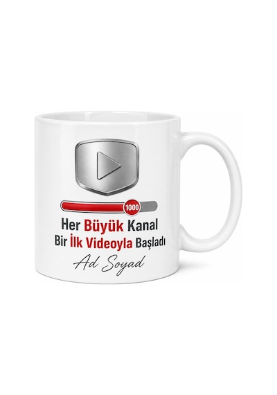 Youtuber İlk 1000 Abone Gümüş Plaket Hedefi Kupa Bardak Youtuber Hediye Beyaz / Çok Renkli