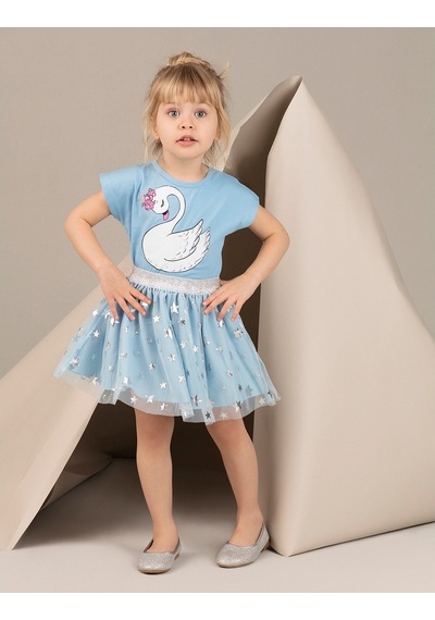 Denokids Mushi Yıldız Kuğu Tüllü Elbise Mavi