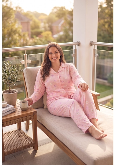 Seboteks Süet Kumaş Önden Düğmeli Büyük Beden Kadın Pijama Takımı 2800 Pembe