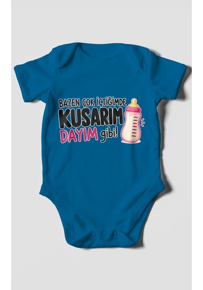 Morivokids Dayıya Özel Kısa Kollu Bebek Body %100 Pamuk Zbn186-kk Koyu Mavi
