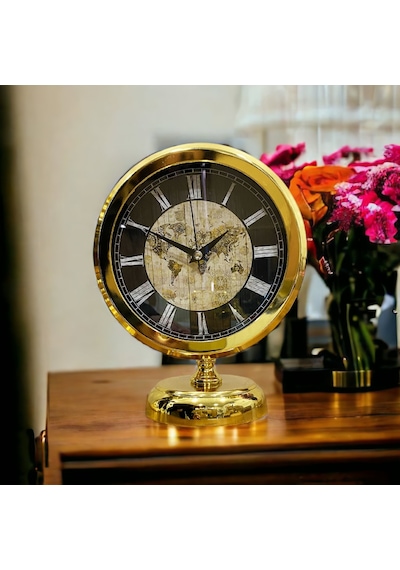 Gold Parlak Metal Ofis Salon Otel Masa Saati B10