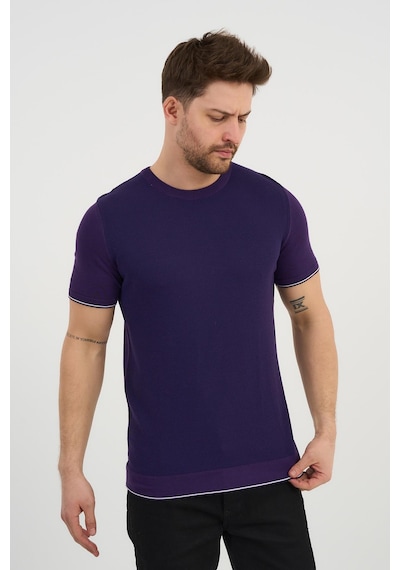 Alexander Gardi Alexandergardı Bisiklet Yaka Kolları Şeritli Triko T-shirt 1243 Mor