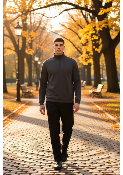 Benerly Erkek Dik Yaka Fermuarlı Standart Kol Regular Kalıp Sweatshirt Fo Antrasit