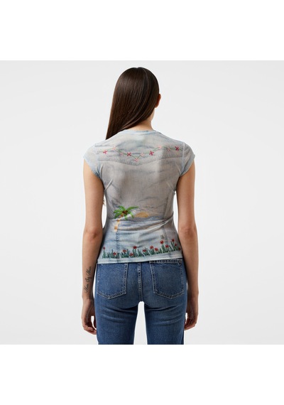 Guess Go Printed Denim Mes Slınky Mesh Kadın Multicolor Topw4yp20kbbf0 Mor