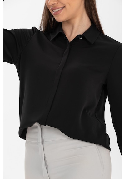 Pera Moda Basic Önü Kısa Arkası Uzun Küçük Ve Büyük Bedenli Jessica Gömlek Siyah
