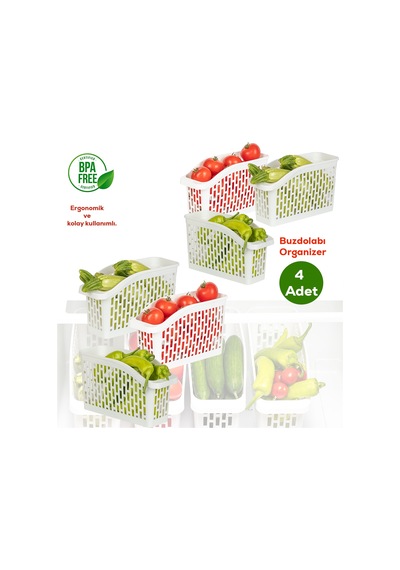 Porsima Org-22 4'lü Çok Amaçlı Buzdolabı İçi Düzenleyici Organizer Beyaz