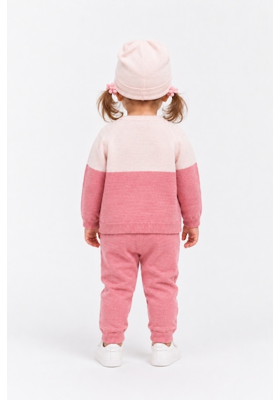Babyhola Çocuk Teddy Bear Detay Kazak Pantolon Bere Triko Kışlık Takım 22113 Pembe