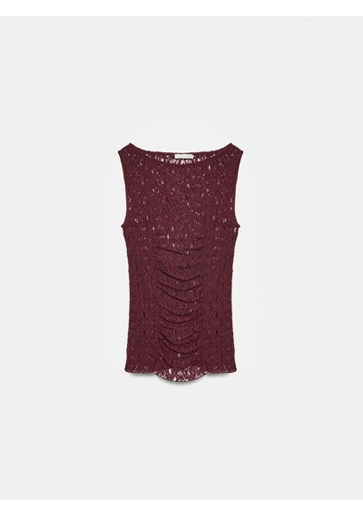 Dilvin 21202 Dantel Detaylı Kolsuz Top-bordo