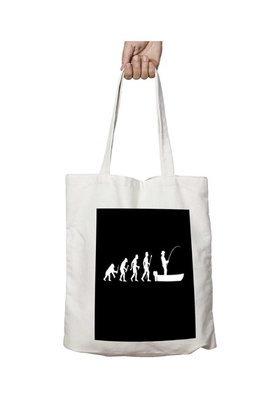 Art Hediye Funny Evolution Of Man And Boat Fishing İki Tarafı Kalıcı Baskılı Yıkanabilir Çanta Çok Renkli