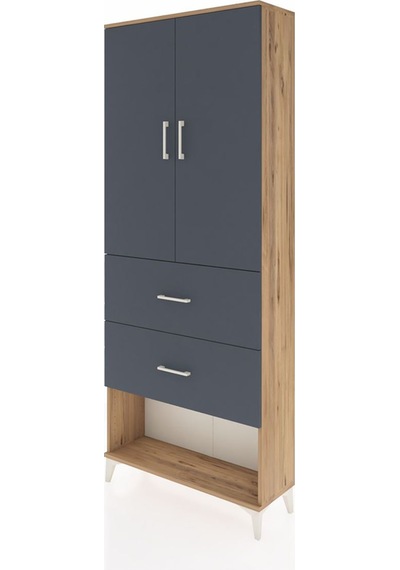 Arges Dolap 2 Raflı 2 Çekmeceli 2 Kapaklı 88x30x221 Çam-antrasit Çam