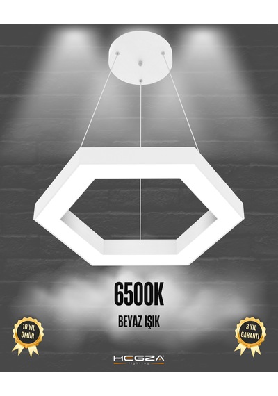 Hexagon Beyaz Kasa, Beyaz Işık Modern Sarkıt Led Avize Beyaz