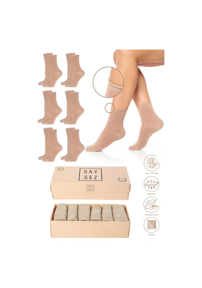 Saysez Bambu Kadın Lastiksiz Bej Soket Dikişsiz Premium Çorap Kutulu 6'lı / İz Bırakmaz / Sıkmayan Çorap Renkli Saysez Bambu Kadın Lastiksiz Bej Soket Dikişsiz Premium Çorap Kutulu 6'lı / İz Bırakmaz / Sıkmayan Çorap Renkli