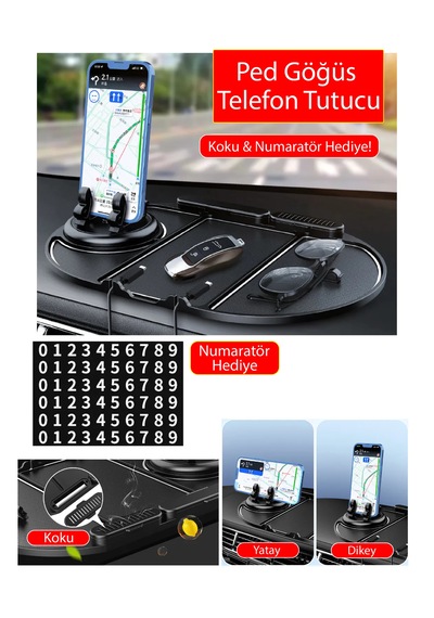 Araç İçi Kaydırmaz Ped 3d Numaratör Telefon Tutuculu Telefonluk