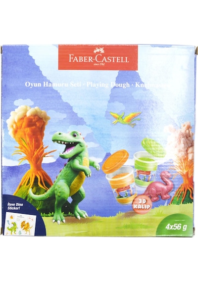 Faber-castell Dino 4x56 Gr Oyun Hamuru Ve 3d Kalıp Oyun Hamuru Seti Çok Renkli
