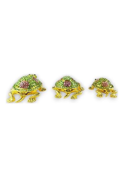 3'lü Gold Kaplumbağa Biblo Seti Taşlı Pembe & Yeşil Kristal Detay 7x5 CM, 5x4 CM, 4,5x3,5 CM 728702899