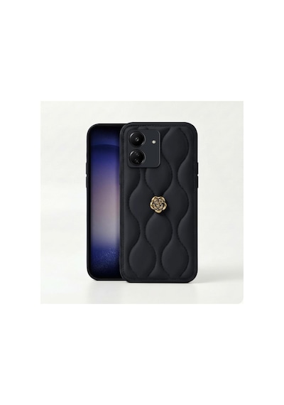 Xiaomi Redmi 13c Uyumlu Kılıf Zebana Camellia Deri Kılıf Siyah