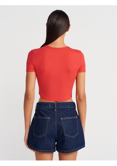 Dilvin 31647 Düğme Detaylı Crop Top-kırmızı Kirmizi