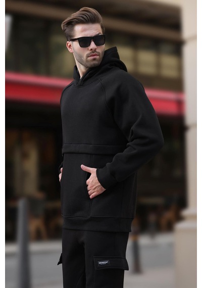 Madmext Siyah Kapüşonlu Cep Detaylı Erkek Sweatshirt 7092 Siyah