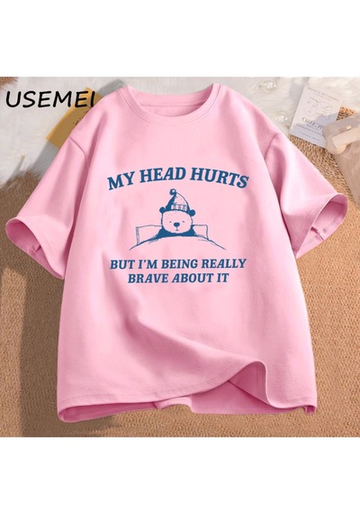 Flood Of Style Kafam Acıyor Ama Bu Konuda Gerçekten Cesur Oluyorum T Shirt Kadın Nedensel Kafa Acıyor Pamuk Pembe