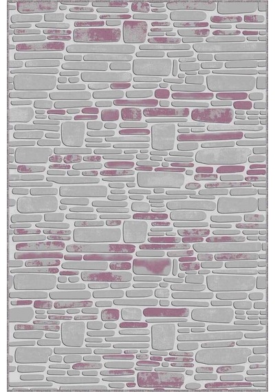 Pembe Taş Desenli Kaymaz Tabanlı Dekoratif Halı Ro08n11