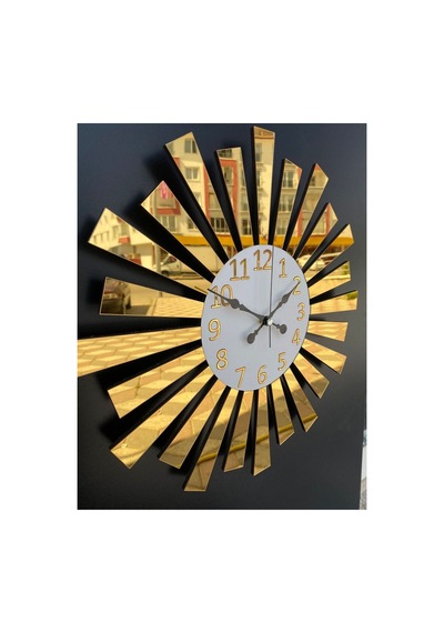 Pey Aksesuar Aynalı Pleksi 40x40 Cm Piyano Model Sayılı Ev Hediyelik Duvar Saati Beyaz,gold