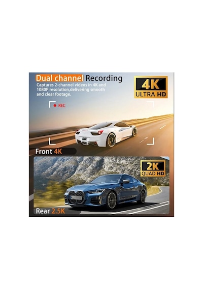 Çift Lensli Ultra Hd 4k Araç İçi Kamera Geniş Açı Wifi Uygulama Kontrolü Döngüsel Kayıt Gece Görüşlü