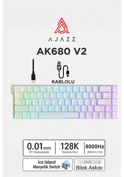 Ak680v2 Manyetik Switch Rapid Trigger 8000hz Klavye-128k Scan Rate-bilek Askısı