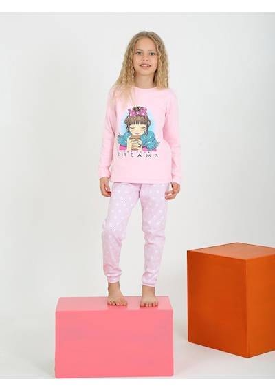Kız Çocuk Uzun Kollu %100 Pamuklu Pijama Takımı Let Your Pembe