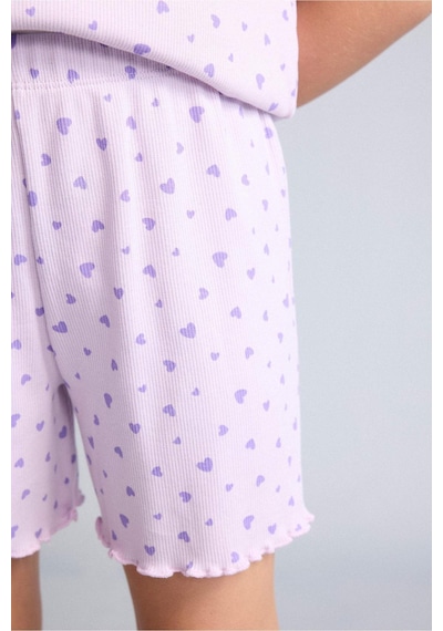 Defacto Regular Fıt Fitilli Kaşkorse Şort Tişört 2li Pijama Takımı Kız Çocuk H8104a826smpr67 Mor-pr67