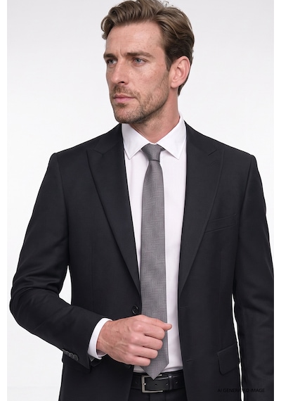 AC&Co / Altınyıldız Classics Erkek Sıyah Slim Fit Dar Kesim Kırlangıç Yaka Kapak Cepli Yelekli Takım Elbise Siyah
