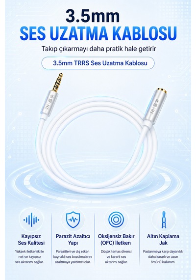 3.5mm Erkek Dişi Ses Uzatma Kablosu 2 Metre Ofc Oksijensiz Bakır Altın Kaplama Alüminyum Alaşımlı Konnektör A321g Kulaklık Hoparlör Pc Uyumlu