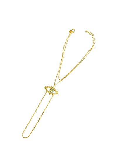 Ortası Turkuaz Taşlı Göz Gümüş Şahmeran Bileklik - Rodyum Gold