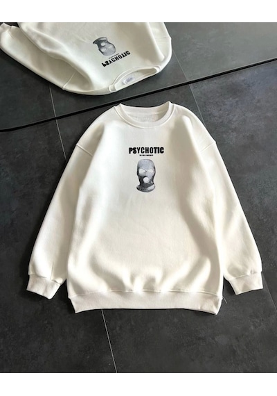 Modi Kışlık Bisiklet Yaka Baskılı Sweatshirt - Beyaz 2beyaz